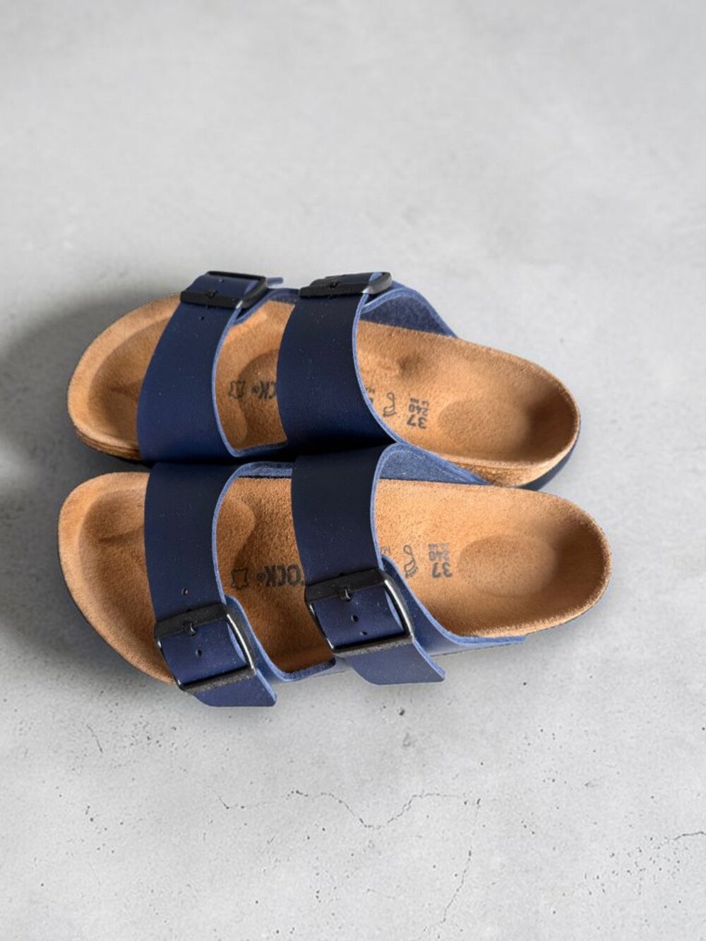 Birkenstock Arizona Blue Vegan Synthetic Black Buckle Regular Width  W6 M4 37 EU - Picture 2 of 12